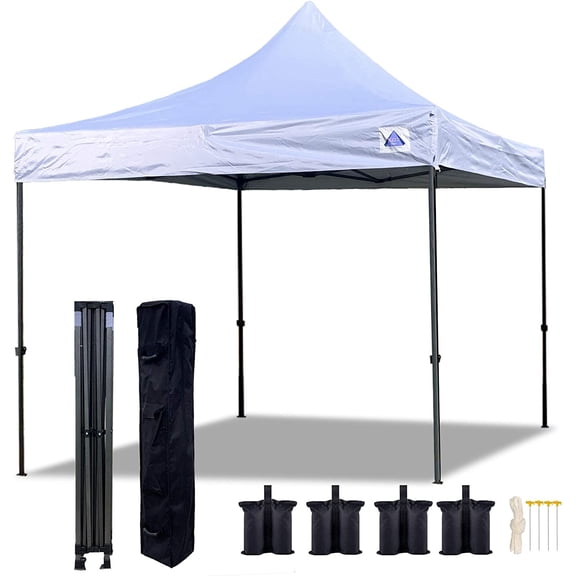 EZ Pop Up Canopy Tent Instant Shelter w Wheel Bag   4 Sand Bags - 10'x10' White - D Model