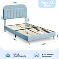 thumbnail image 5 of GAOMON Twin XL Size Bed Frame with Bookcase Headboard, Velvet Upholstered Platform Bed Frame, Wooden Slat Support Mattress Foundation, Easy Assembly, Noise Free, No Box Spring Needed,Blue, 5 of 7