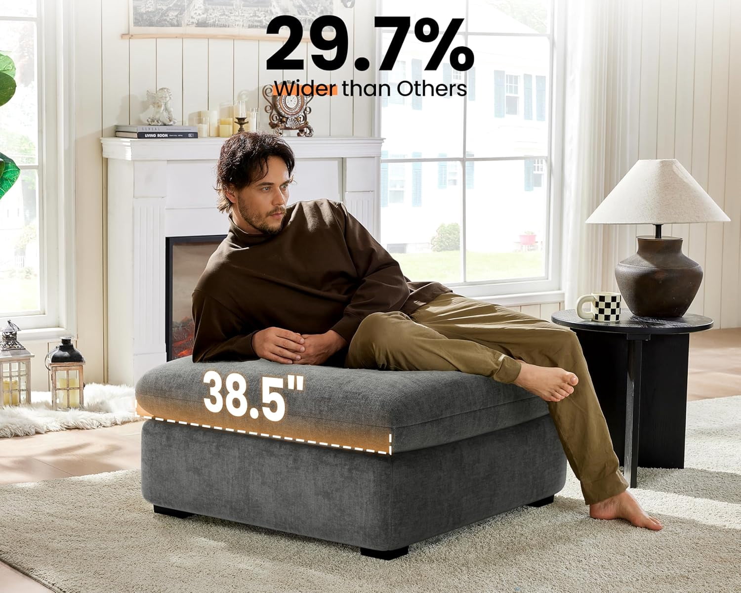 CHIC HOUSE Corduroy Modular Ottoman,Chenille Fabric Single Module for Oversized Sectional Couch,Custom Sofa Layout for Living Room