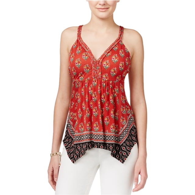 Camiseta sin mangas American Rag con dobladillo de pañuelo estampado para mujer Rojo Extragrande