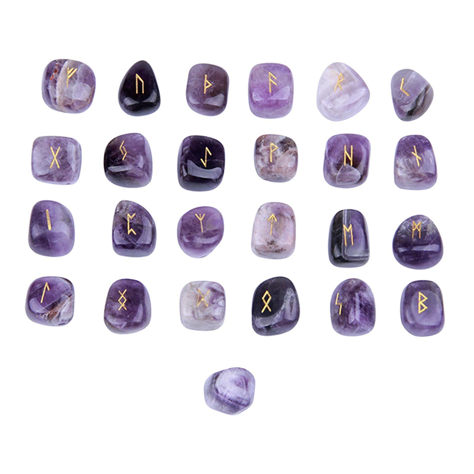 25pcs Runes Irregular Engraved Crystal for Meditation Home Decoration New Year Gifts Arts and Crafts - amethyst