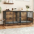 thumbnail image 4 of Uforic 71" Large Dog Crate Furniture, Heavy Duty Wooden Double Dog Kennel with with Removable Divider,Dog Cage with 4 Rotatable Bowls&2 Cushions, for Medium Large Dogs,Brown, 4 of 6