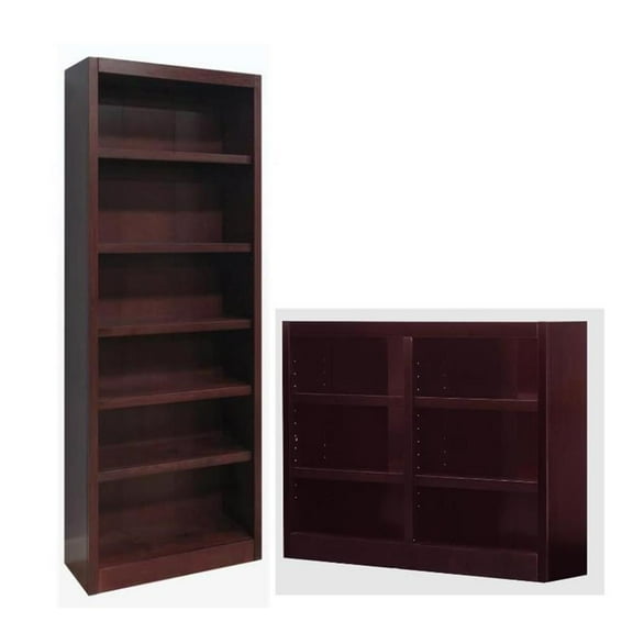 Home Square 2-Piece Set with 84" Tall 6-Shelf Bookcase & Tall Double Bookcase