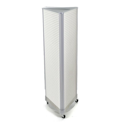 UPC: 0794504763034 | Azar Displays 700451-WHT White Three-Sided Pegboard Tower Floor Display on Wheeled Base. Panel Size: 16 W x 60 H