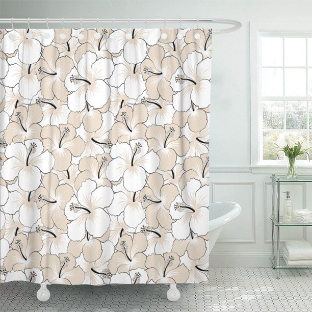 KSADK Abstract Trendy Floral Pattern with Many White and Beige Hibiscus