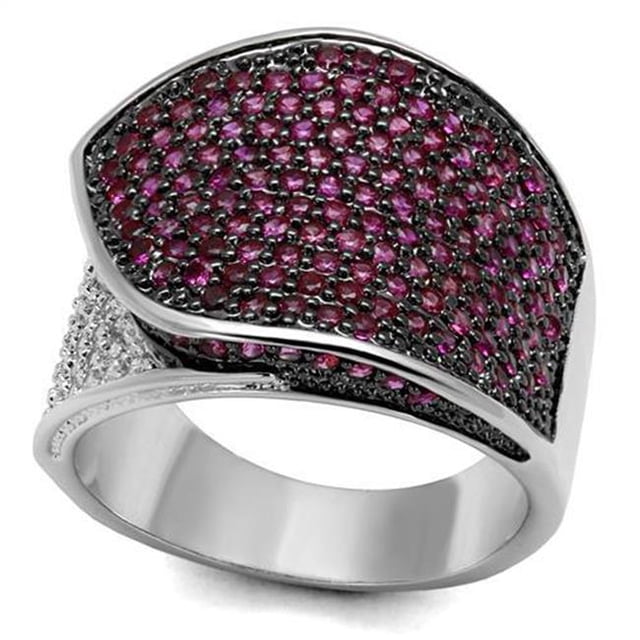 Women Rhodium & Ruthenium Brass Ring with AAA Grade CZ in Ruby - Size 7