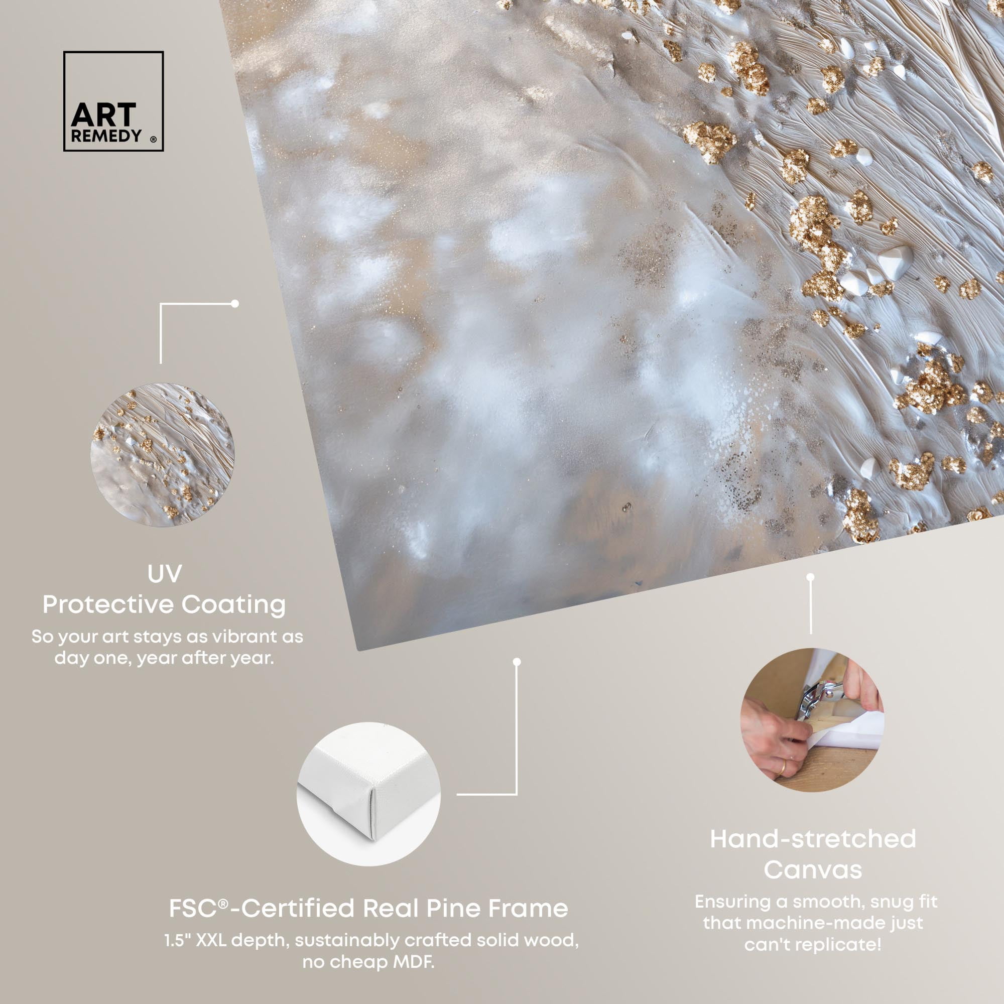 Shimmering Milky Canvas Elegant Gold Abstract by Art Remedy, Gallery Wrapped, 24" x 36"