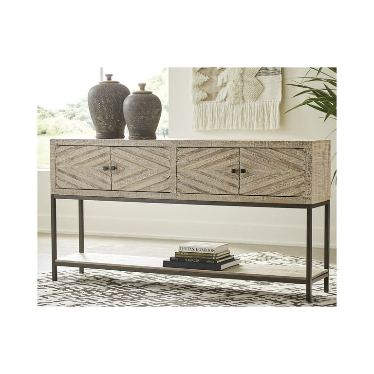 Signature Design by Ashley Casual Roanley Sofa Console Table Distressed White