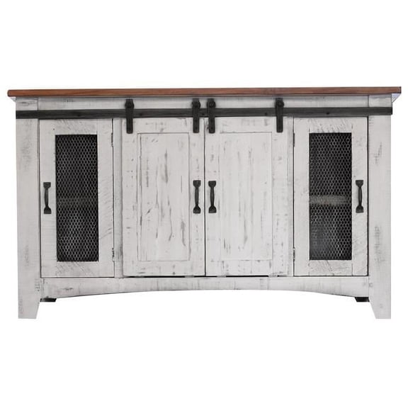 60 in. White Solid Wood Cabinet Enclosed Storage Distressed TV Stand
