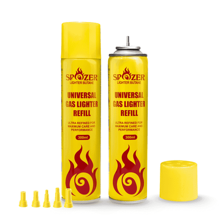 Spozer 300ml Butane Lighter Fluids with Universal Fluid Fuel Ultra Refined (2 Pack)