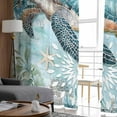 thumbnail image 5 of Sheer Curtains 72 Inches Long, Vintage Teal Nautical Beach Botanical Light Filtering Window Curtains for Living Room, Sea Turtle Coastal Rod Pocket Voile Sheer Curtain Drapes, 52"W x 72"L, 2 Panels, 5 of 9