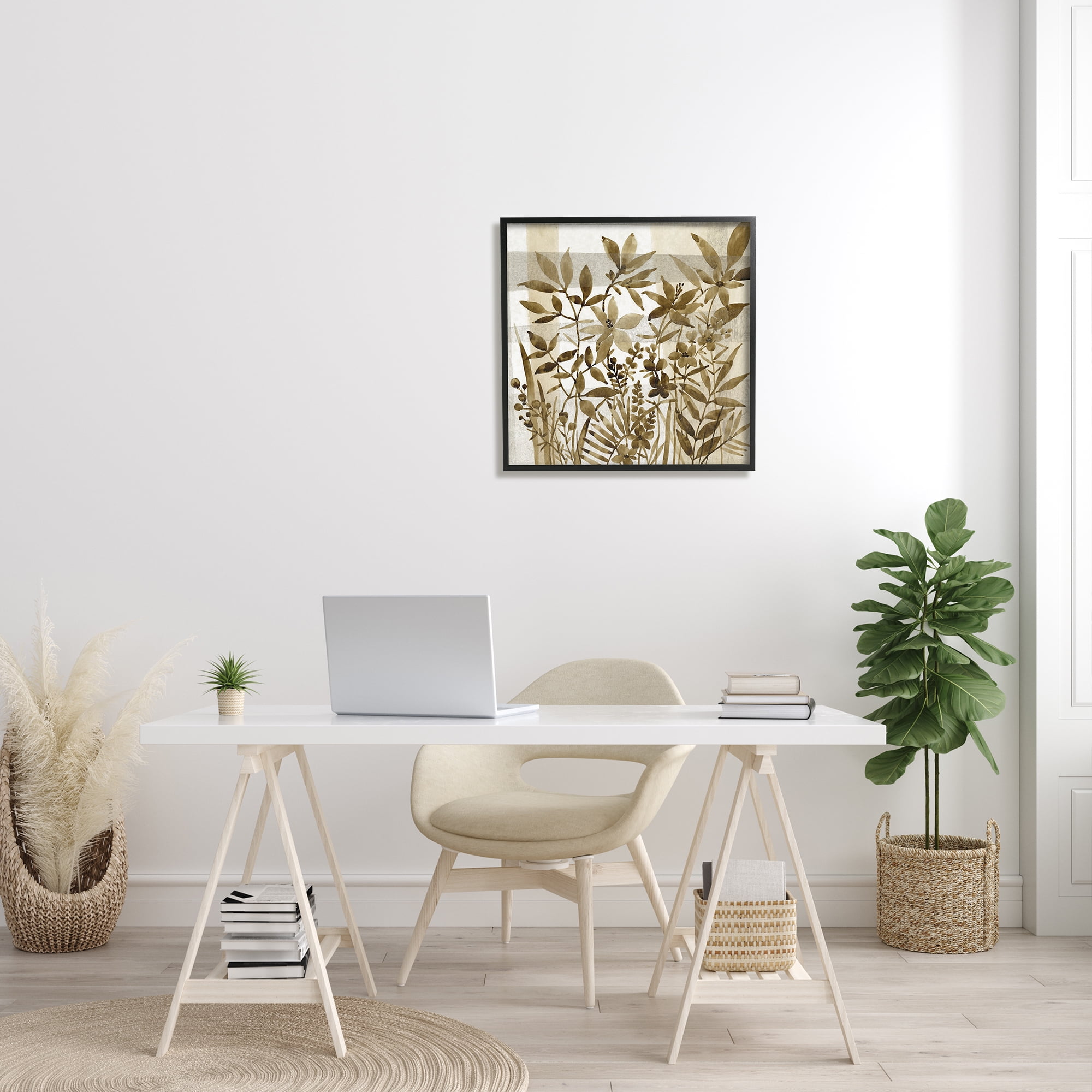 Stupell Industries Antique Field of Wildflowers Brown Tan Abstraction Botanical & Floral Painting Black Framed Art Print Wall Art, 24 x 24