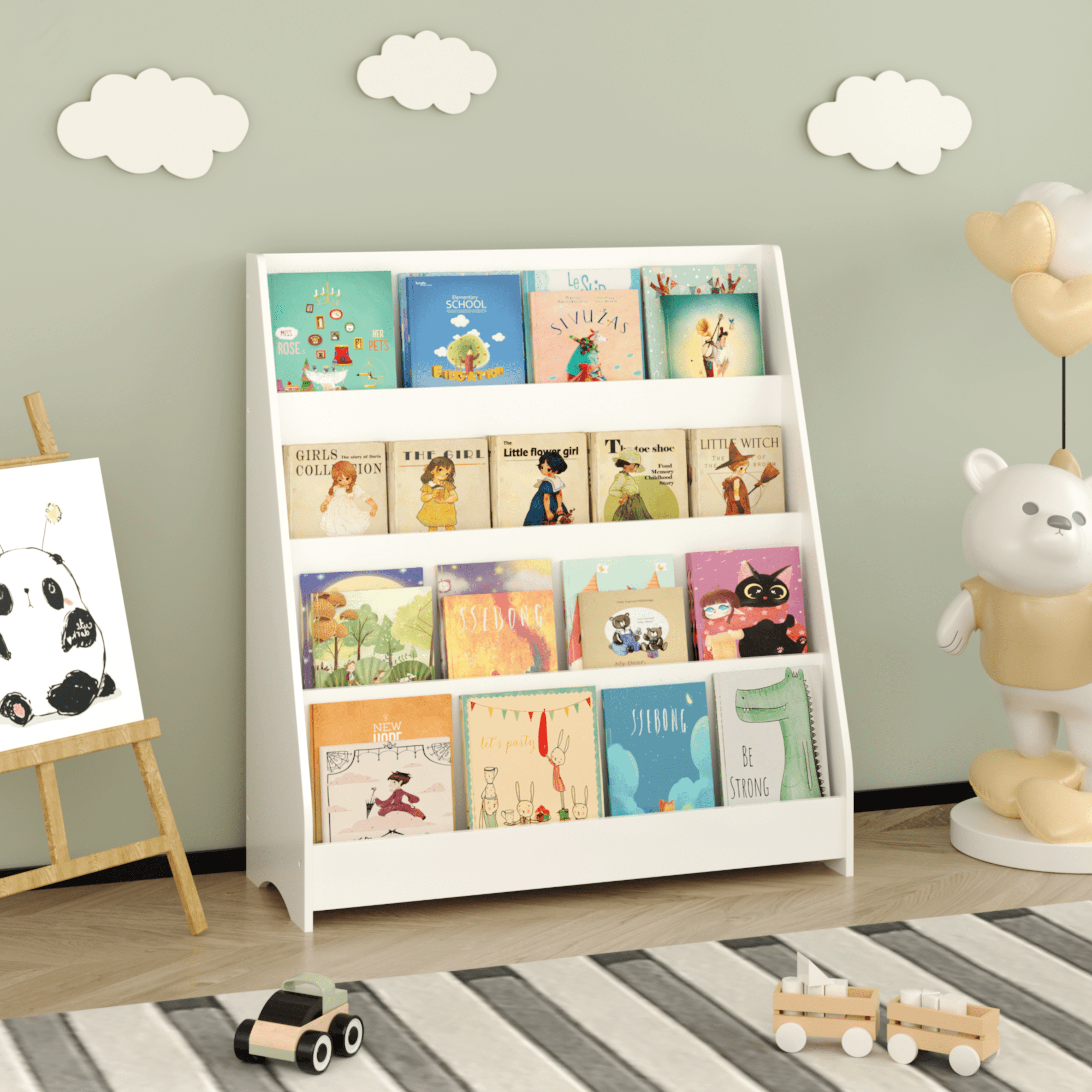 Toddler Bed Baby Furniture, 4-Tier Kids Bookshelf, Toddler Book Display Shelves, Helps Keep Bedrooms, Playrooms, and Classrooms Organized,White, White Kids Furniture,Mdf Kids Furniture