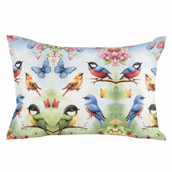 Spring Floral Throw Pillow Cover 12 x 20 Inch Decorative Pillow Cover Pastoral Butterfly Birds Elegant Lumbar Pillowcase Seasonal Rectangle Cushion Case for Couch Sofa Bed Living Room