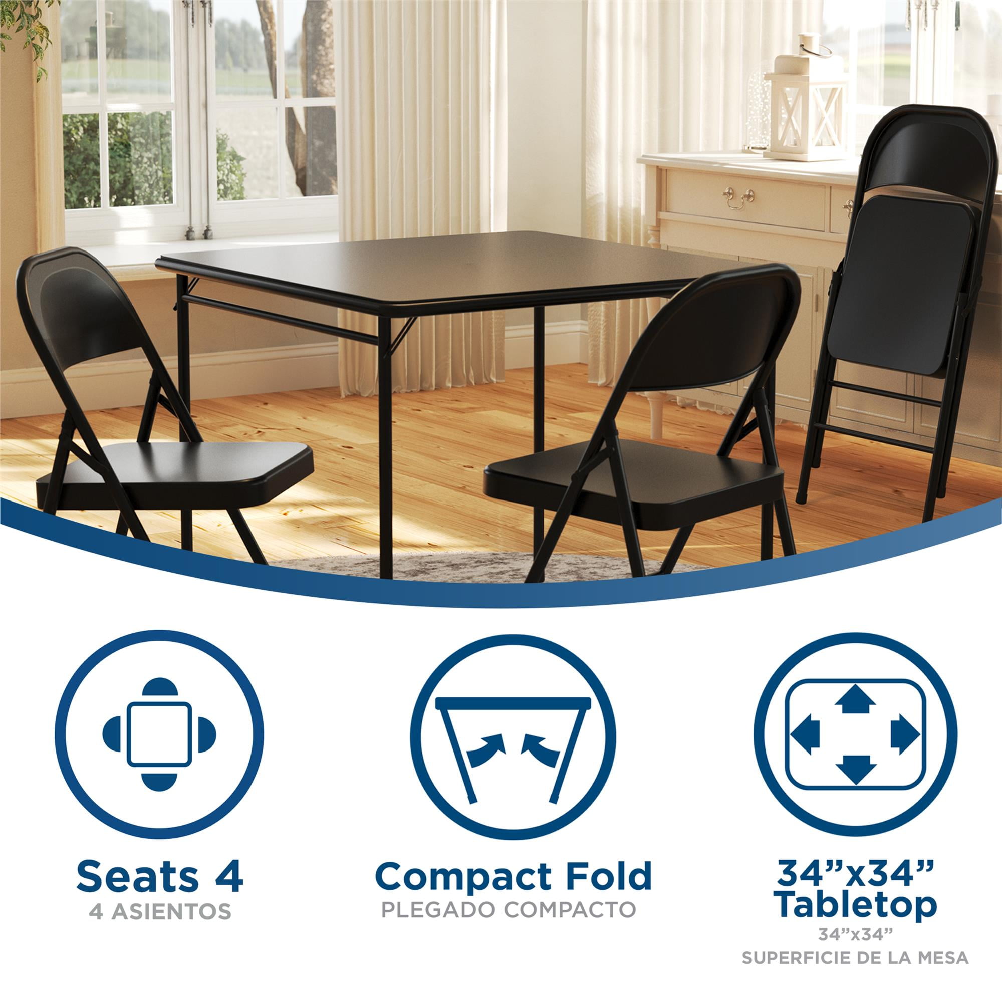 COSCO 34" Square Vinyl Top Folding Card Table, Black, Indoor, Compact Storage