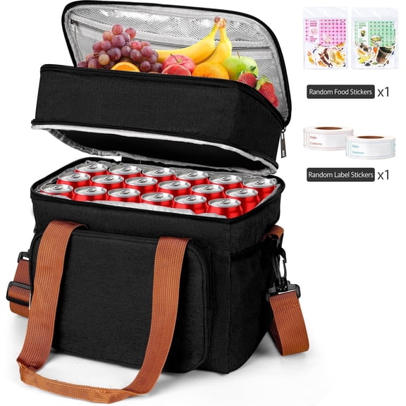 LIZEVINC Large Insulated Lunch Box for Men and Women, 16L Leakproof Cooler Bag with Adjustable Shoulder Strap, Reusable Lunch Bag for Work, Office, Picnic, Travel, Black