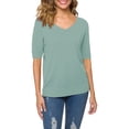 thumbnail image 2 of Bovemsi Women's Short Sleeves Sweaters V Neck Soft Pullover Top, Blue Women's Summer Short Sleeve T-Shirts, L, 2 of 9