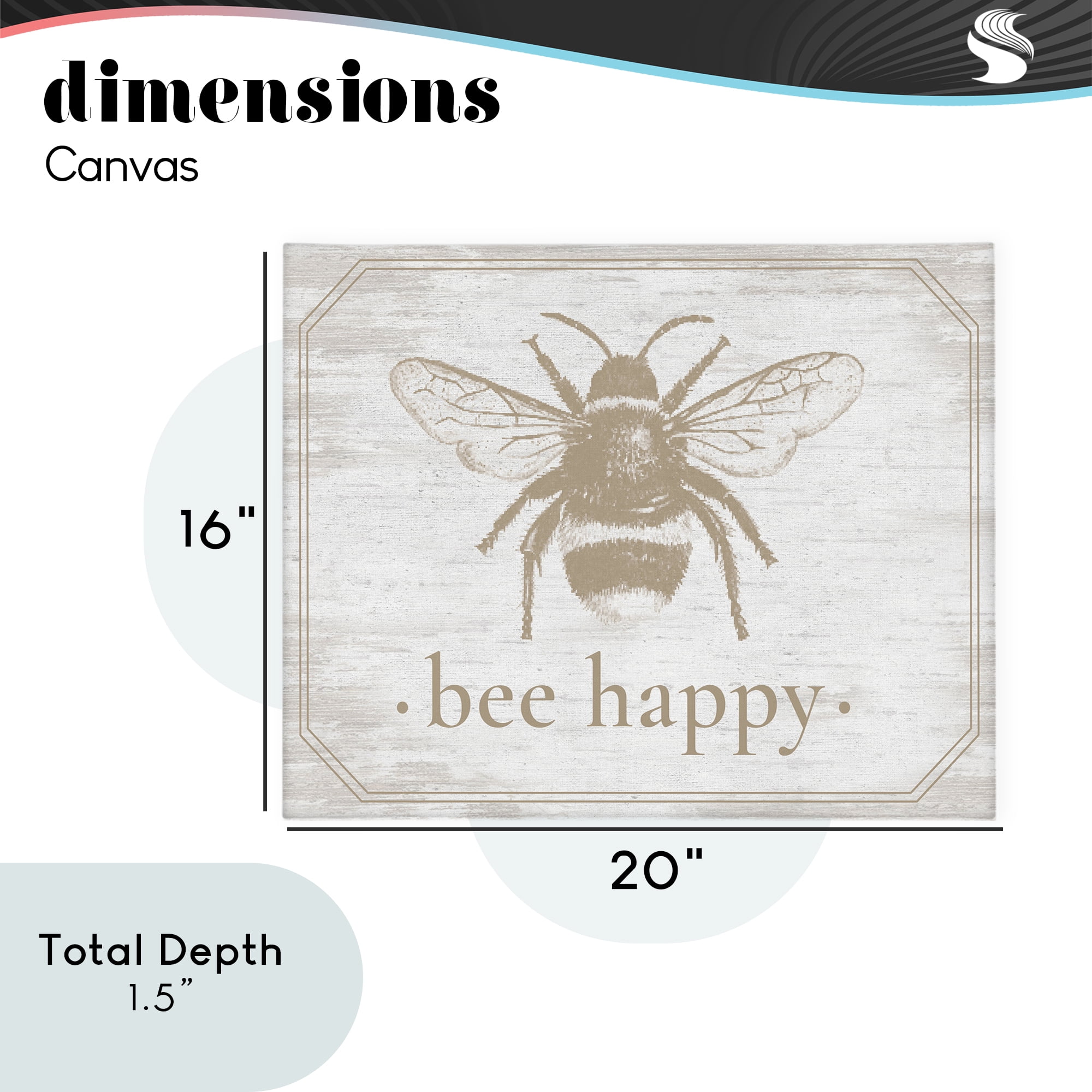Bee Happy with Rustic Border Canvas Wall Art, design by Lettered and Lined