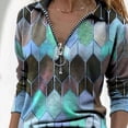 thumbnail image 5 of ICHUANYI Clearance Fashion Women Lapel Geometric Print Zipper Long Sleeve Casual Blouse T-shirt Top(Blue, XL) ICHUANYI WER2023081002232, 5 of 5