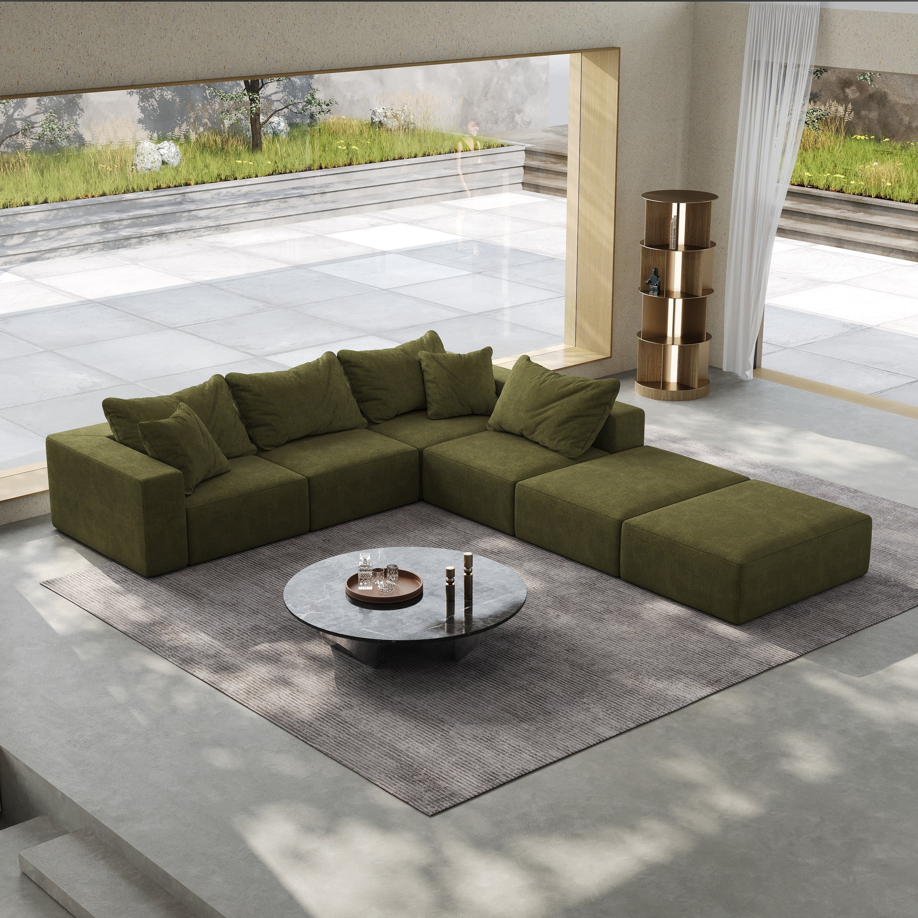 Vinform 162" Modern Upholstered Sectional Sofa with 6 Pillows, Free Combination Sectional Sofa Set for Living Room, Green