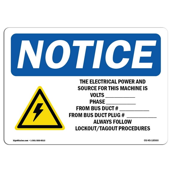 OSHA Notice Signs - The Electrical Power And Source Sign With Symbol | Decal | Protect Your Business, Work Site |  Made in the USA