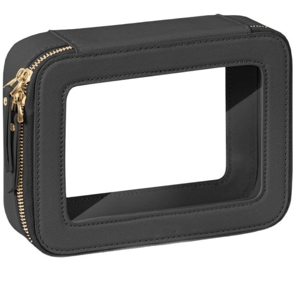 Clear Makeup Bag Cosmetic Organizer, Travel Toiletry Pouch with Golden Zipper, Waterproof Storage Case, Black