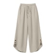 thumbnail image 5 of Ytndtr Women's Cotton Linen Wide Leg Pants Summer Flowy Wide Leg Beach Trousers with Pockets, 5 of 6