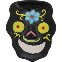 Servette Home Day of the Dead Ceramic Sugar Skull Plate 11.18 inches - Black