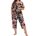 thumbnail image 2 of WellSize Plus Size Women Pajamas Set V Neck Short Sleeve Tops and Capris with Pockers Two Piece Lounge Sets Summer Oufits sleepwear, 2 of 7