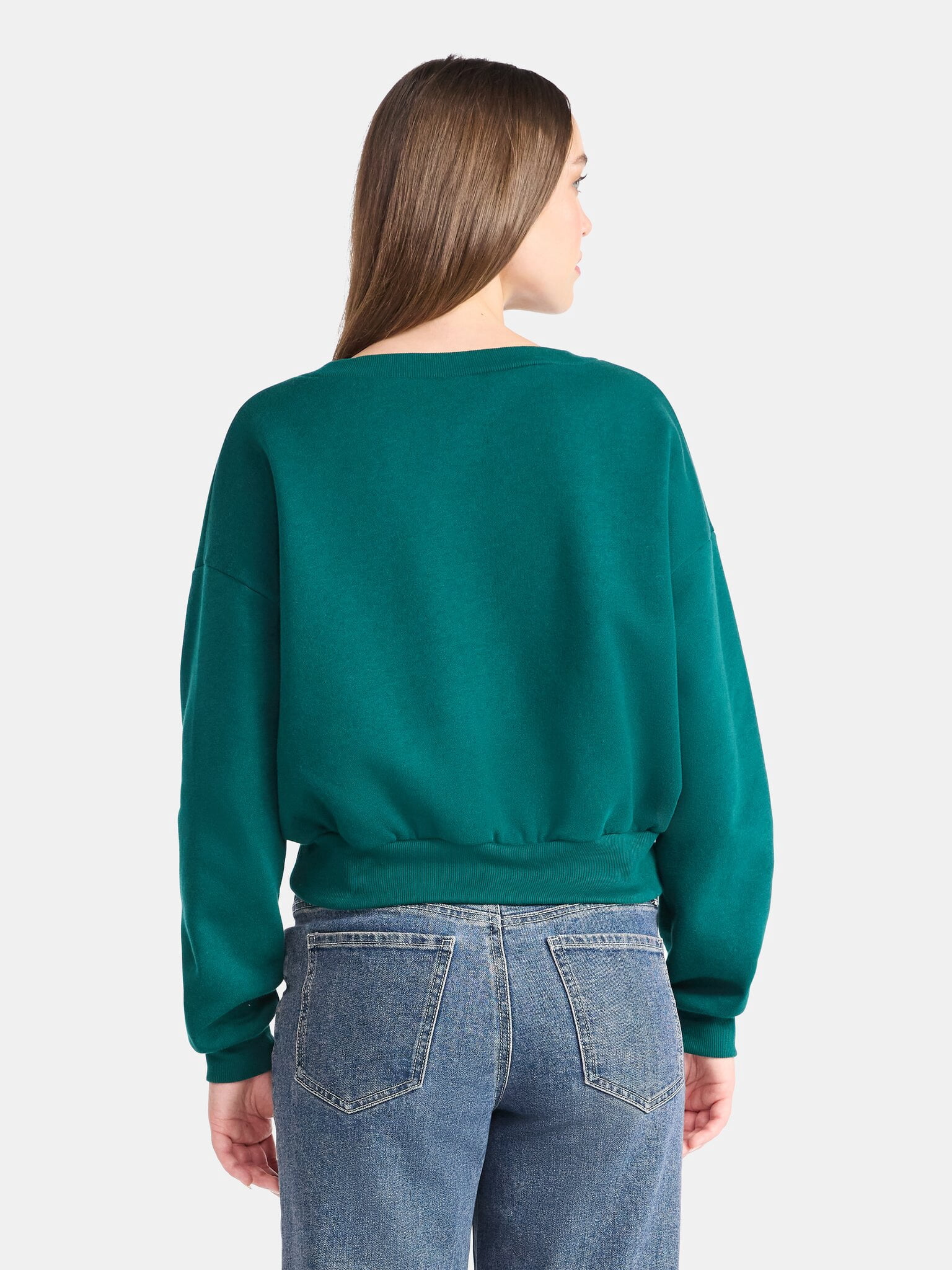 No Boundaries V-Neck Fleece Cropped Sweatshirt, Women's
