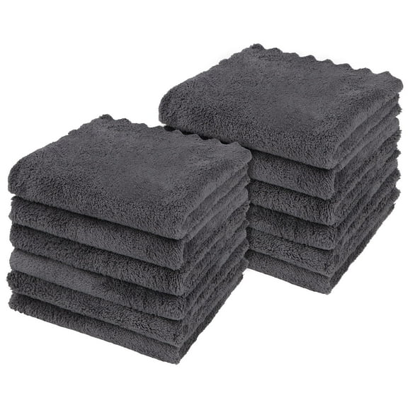 Ultra Soft Coral Velvet Washcloths 12 Pack, Premium Microfiber Bath Towels 12x12 Inches, Quick Dry Absorbent Multi-Use Cloths for Face Body Hotel Gym, Grey