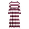 thumbnail image 4 of Cavosen Women Flowy Maxi Dress Pink Long Sleeve Fashion Dress High Waisted Round Neck Calf Length Long Dress Striped Irregular Hem Casual Dress Vacation Fall Winter Clothes S, 4 of 6