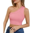thumbnail image 6 of Womens Cute Ruffle One Shoulder 2024 Tank Top Knit Ribbed Trendy Sexy Summer Sleeveless Crop Tops, 6 of 6