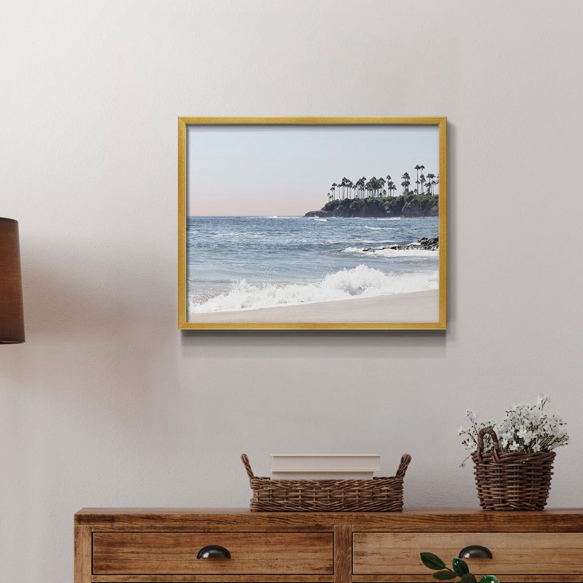 Distant Palms by Natalie Carpentieri - Restickable Framed Giclée Print