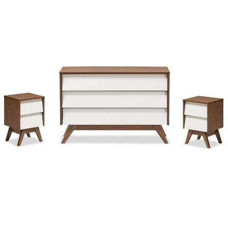 Home Square 3 Piece Bedroom Set with Chest and 2 Nightstands in White and Walnut