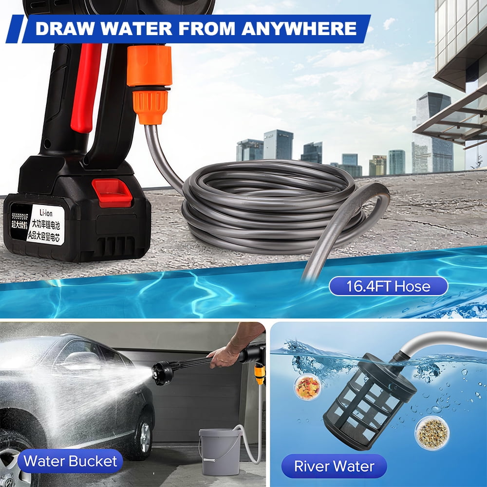 PEPWELL 990PSI Cordless Pressure Washer Gun, 6-in-1 Nozzle, Foam Pot, 775 Motor, Portable for Car, Home, Garden & Outdoor Cleaning, Include 2 x 21V 6.0Ah Batteries