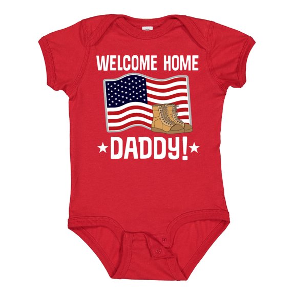 Inktastic Military Dad Welcome Home USA Flag Boys or Girls Baby Bodysuit