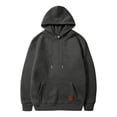 thumbnail image 5 of ZHOUCHANKIDS Men Solid Color Drawstring Hooded Pocket Leather Label Casual Hoodie Business Com fortable Loose Trendy Hoodie Dark Gray X-Large, 5 of 5