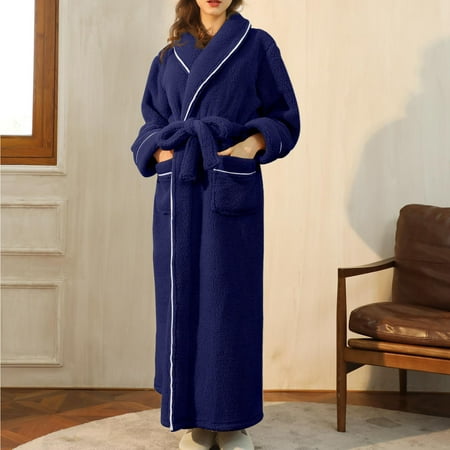 

DroolingDog Robes for Women Bathrobe Long Sleeved Warm Comfy Winter Solid Colour Padded Super Thick Nightgowns Pajamas Bathrobes