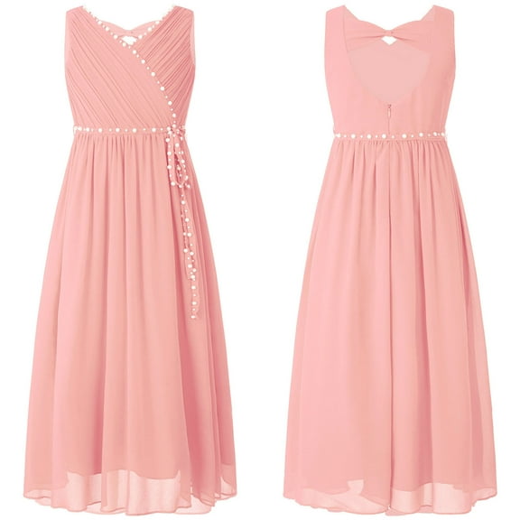 Alvivi Kids Girls Chiffon V Neck Party Dress Wedding Maxi Formal Ball Gown 4-14