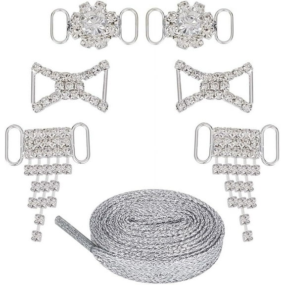1 Pair Bling Shoe Lace Charms 6PCS Shoelaces Clips Decorations Charms Silver Alloy Shoes Laces DIY Decorative Shoe Clips Metal Buckle Charms Stylish Accessory DIY