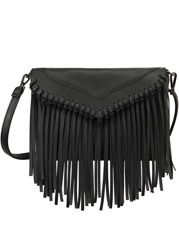 Women's PU Leather Hobo Fringe Crossbody Tassel Purse Vintage Small Handbag