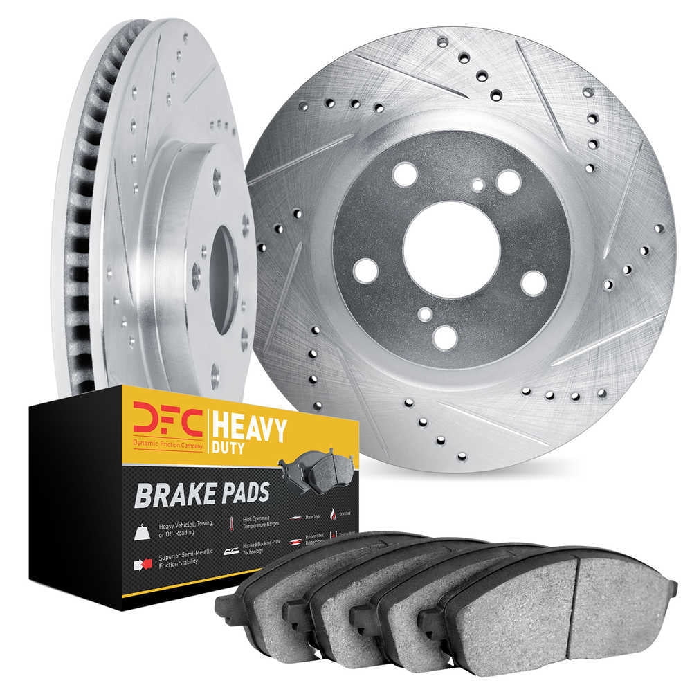 Dynamic Friction Company 7202-47015 DFC Rotors-Drilled and Slotted-Silver with Heavy Duty Brake Pads