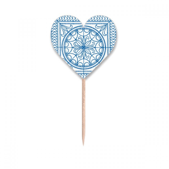 Talavera estilo decorativo azul Patron Etiqueta del corazón de la bandera del palillo de dientes