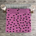 thumbnail image 3 of Ambesonne Hot Pink Quilted Bedspread Set 3 Pcs, Black Hearts Romantic, King Size, Fuchsia Black, 3 of 3