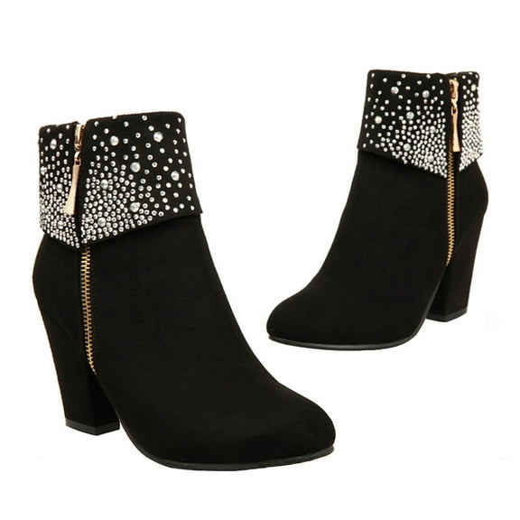 HONITANO 1 Pair Glitter Booties Black Ankle Boot For Women Autumn Winter Fashion