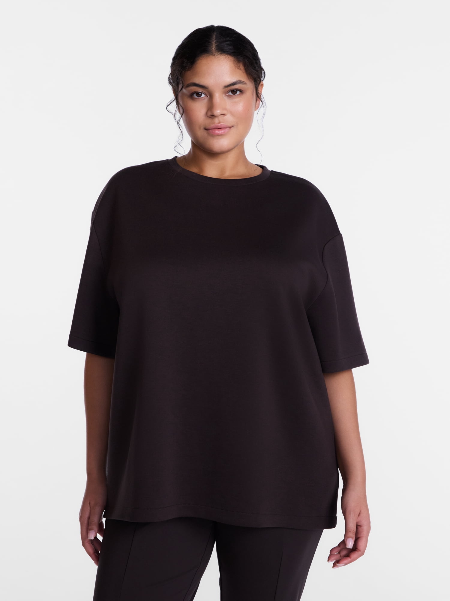 Avia Women's ScubaKnit Short Sleeve Tunic Top, Sizes XS-XXXL