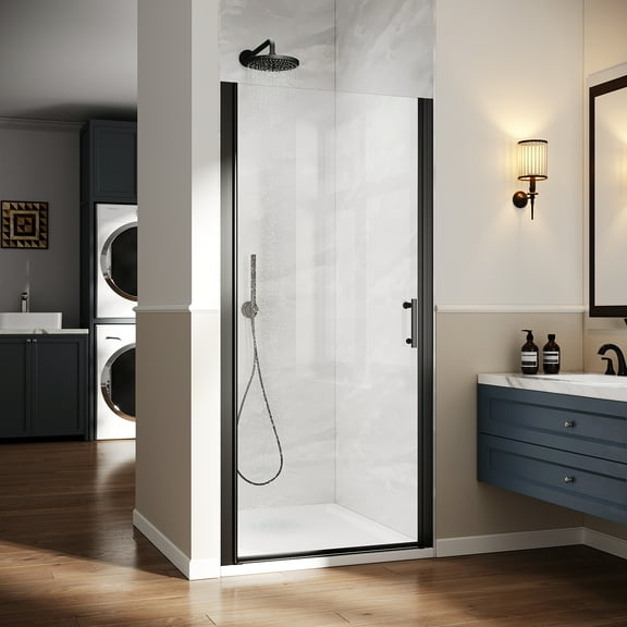 Sunny Shower 36 in. W x 72 in. H Frameless Hinged Pivot Shower Door in Matte Black