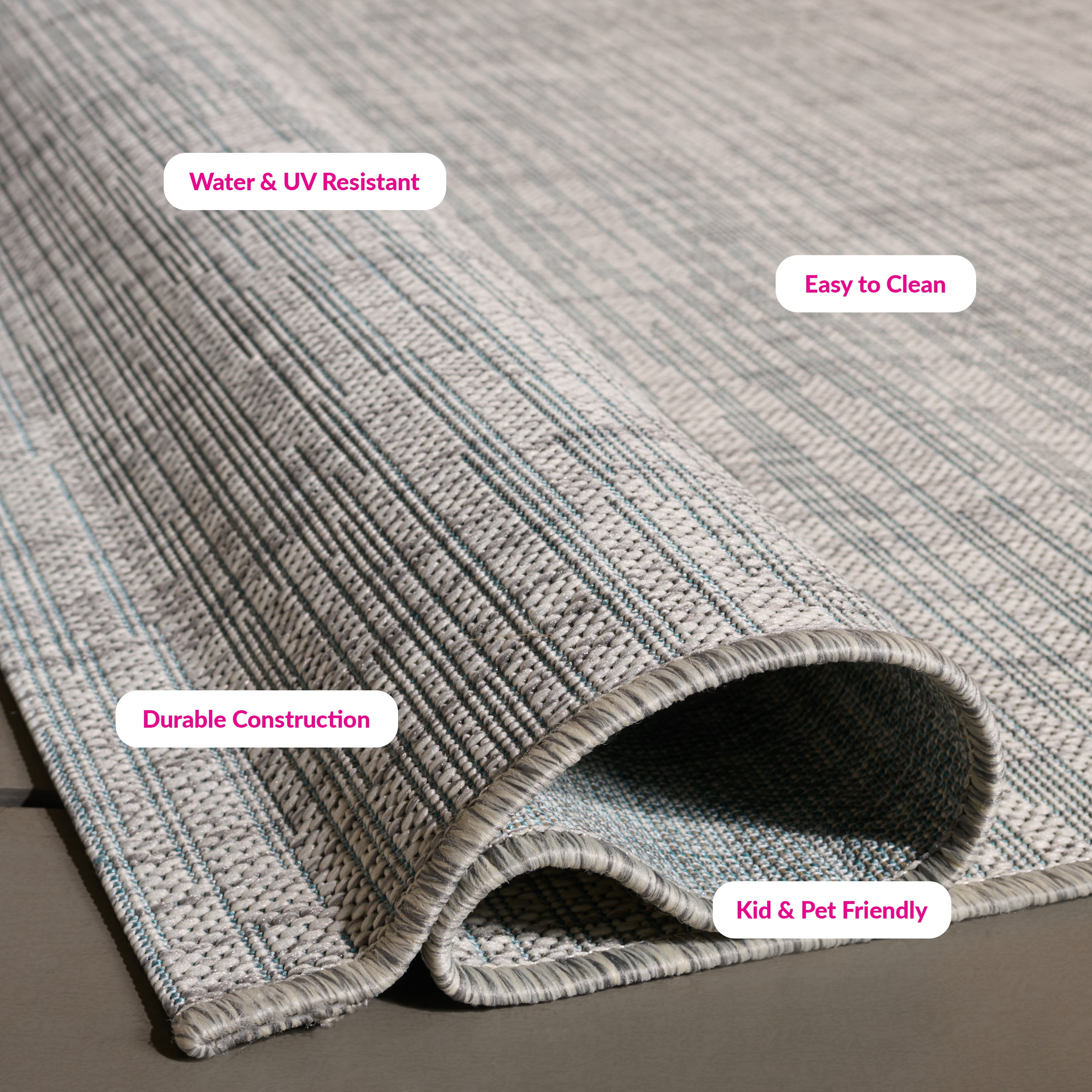 SAFAVIEH Courtyard Samson Solid Indoor/Outdoor Area Rug, Grey/Turquoise, 9' x 12'