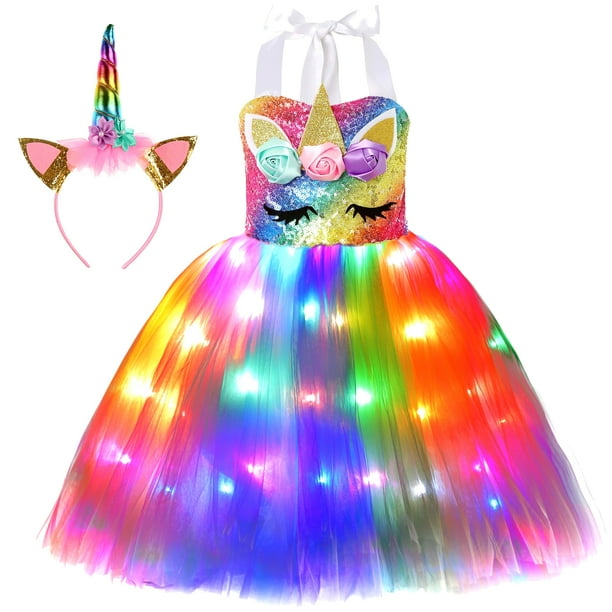 Vestido tutú Costume Soyoekbt de princesa unicornio con LED de 3 a 8 años